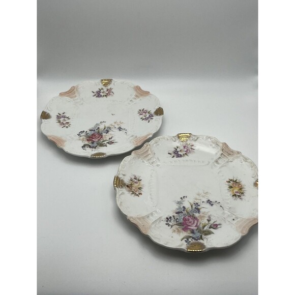 Mignon Z.S. & Co. Bavaria Decorative Floral Design 2 Plate Set Germany Used - Picture 4 of 5